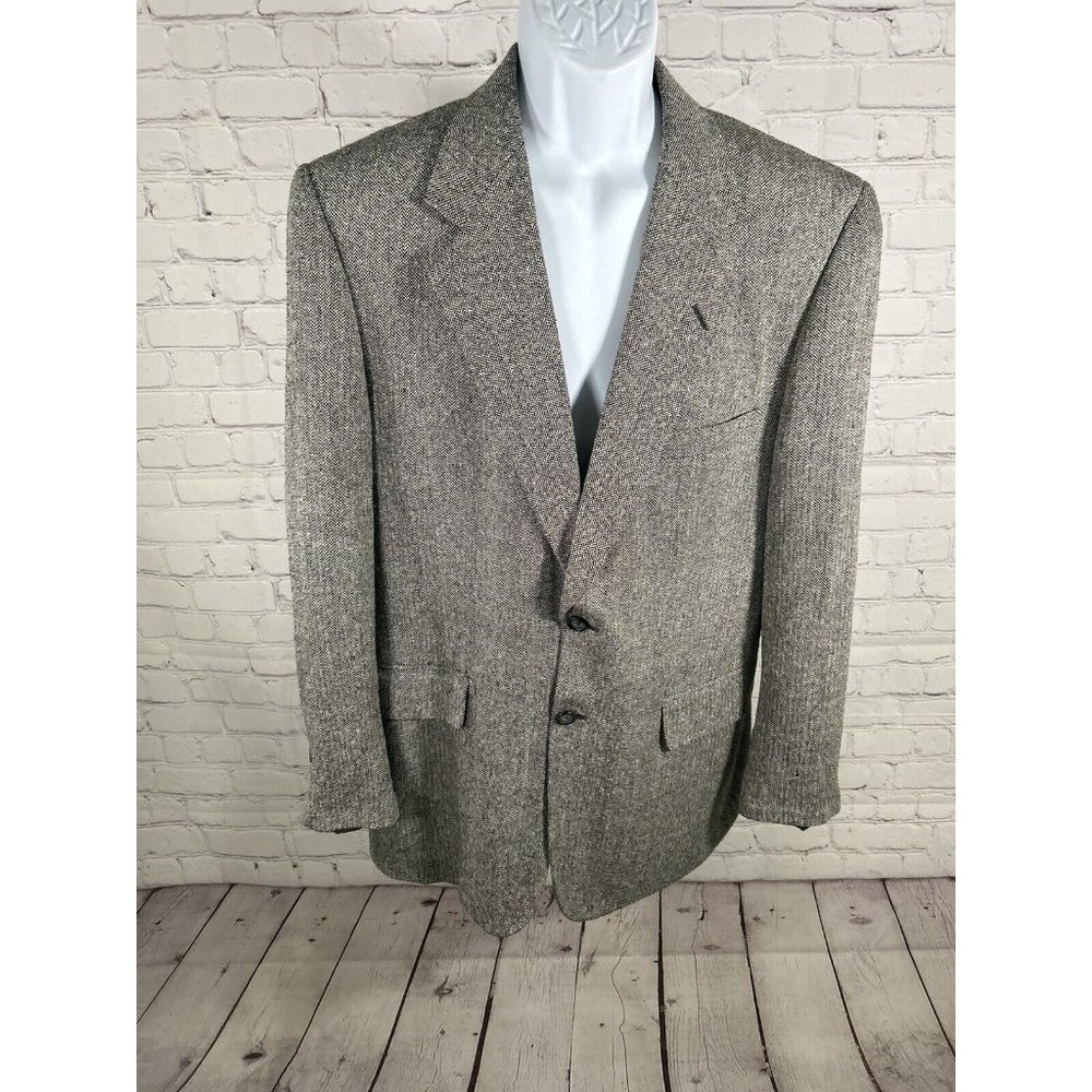 VTG Bert Pulitzer 100% Silk Black White Zig Zag Men’s 2 Button Blazer Jacket 41R